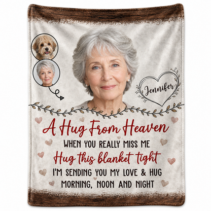 Personalized Memorial Photo Fleece Blanket - A Hug From Heaven Remembrance Sympathy Gift - Image 1