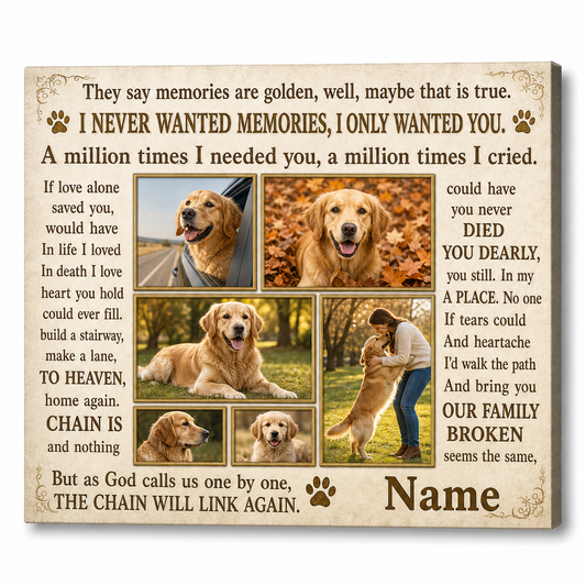 Personalized Golden Retriever Memorial Wall Canvas Dog Loss Remembrance Gift for Dog Owners - Image 1
