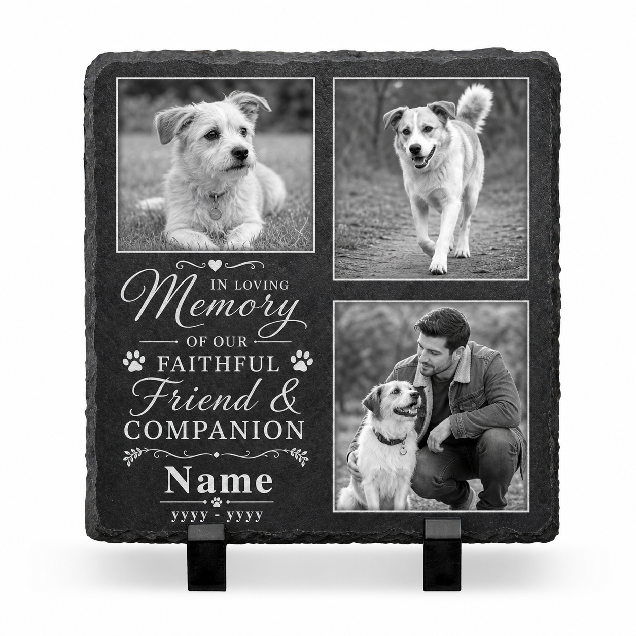 Personalized Dog Memorial Slate with 3 Photos – Pet Loss Memorial Stone Gift - Image 1