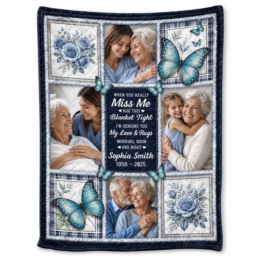 Personalized Memorial Photo Butterfly Fleece Blanket for Mom Grandma Remembrance Gift - Image 1