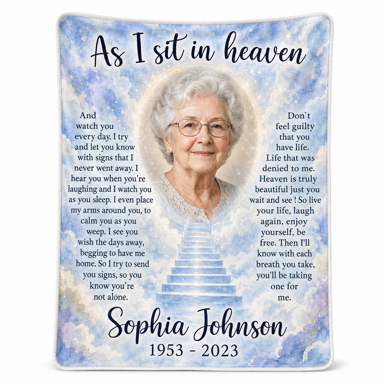 Personalized As I Sit In Heaven Memorial Photo Fleece Blanket - Sympathy Gift For Mom Grandma - Image 1