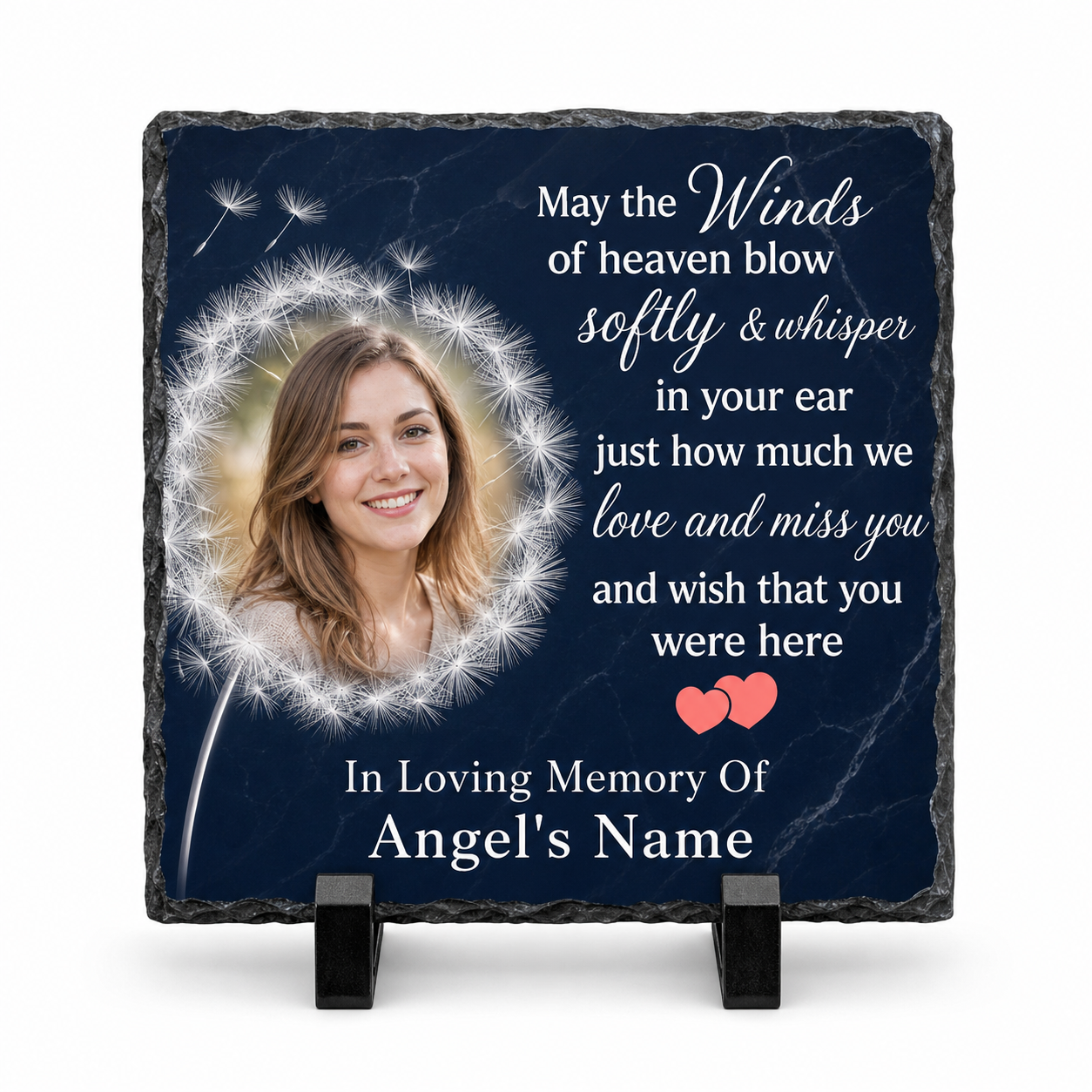 Personalized May the Wind Dandelion Memorial Slate – Custom Photo Bereavement Gift - Image 1