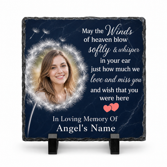 Personalized May the Wind Dandelion Memorial Slate – Custom Photo Bereavement Gift - Image 1