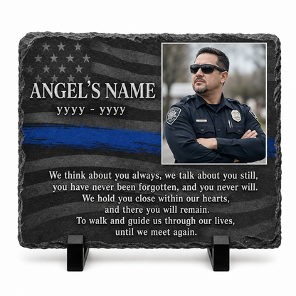 Personalized Police Officer Memorial Photo Slate – Thin Blue Line Sympathy Gift - Image 1