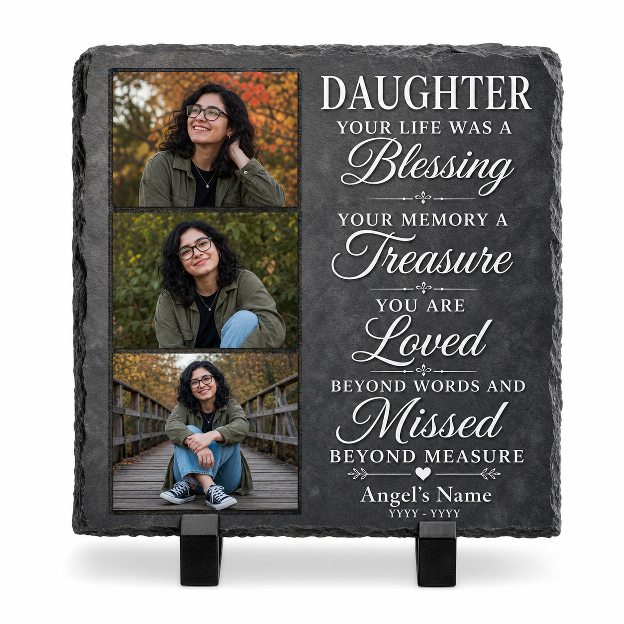 Personalized Daughter Memorial Photo Slate Stone – Custom Name Remembrance Gift - Image 1
