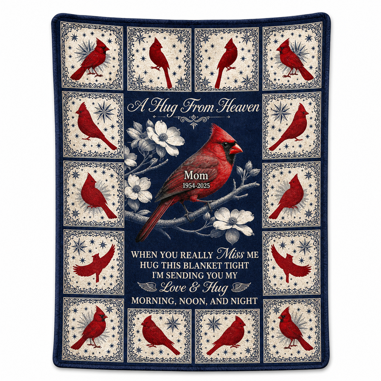 Personalized Cardinal Memorial Fleece Blanket - A Hug From Heaven Gift for Loss of Mom - Image 1