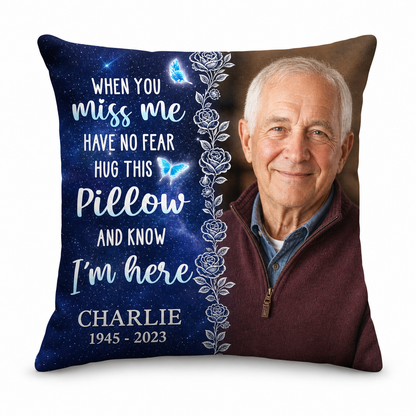 Personalized Photo Memorial Pillow - Hug This and Know I'm Here Sympathy Remembrance Gift - Image 1
