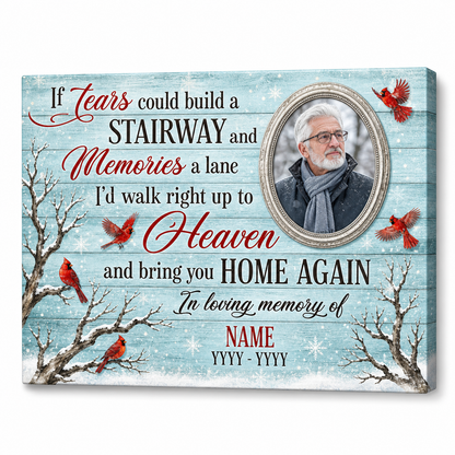 Personalized Memorial Cardinal Wall Canvas Stairway to Heaven Sympathy Gift for Loss of Loved One - Image 1