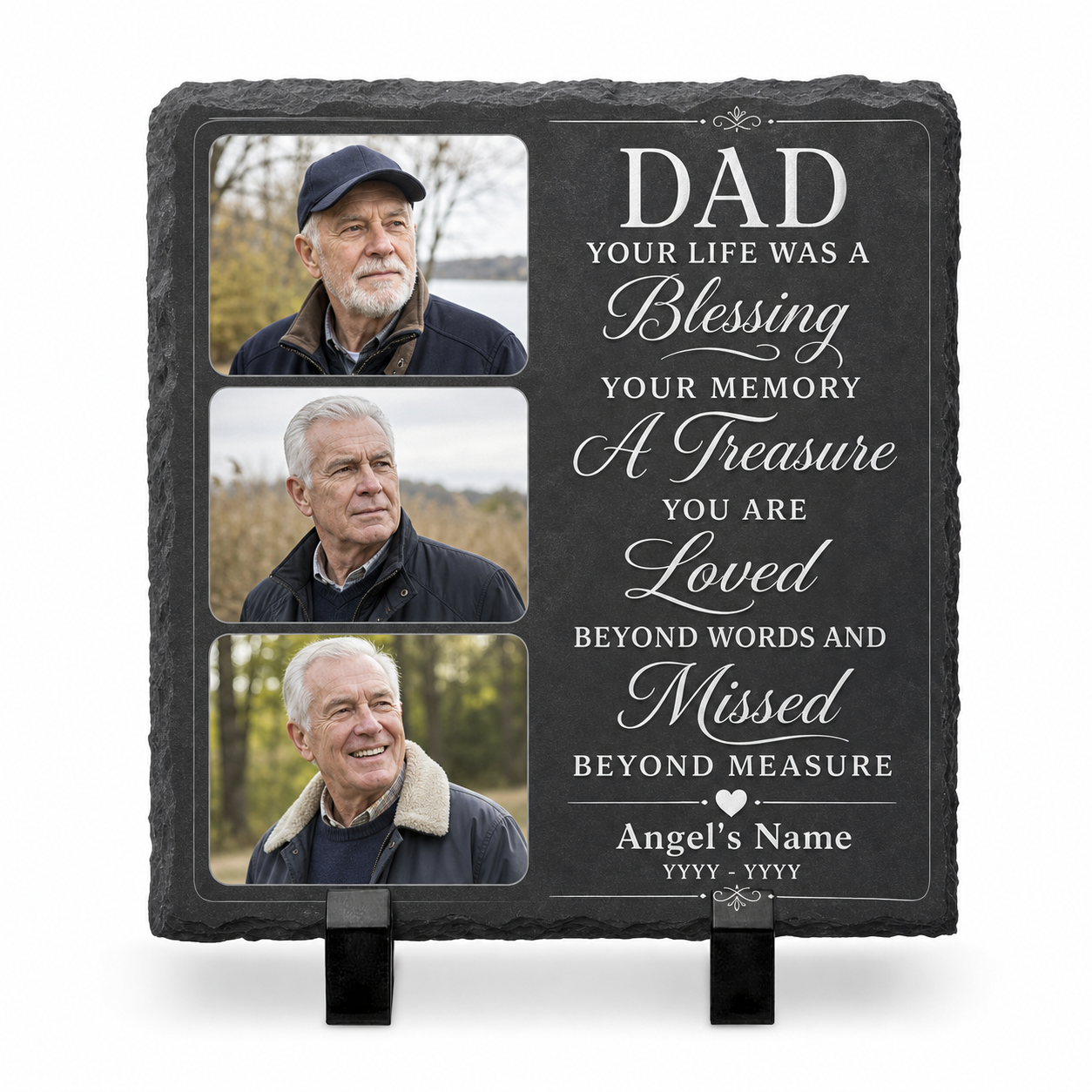 Personalized Dad Memorial Photo Slate Garden Stone, Father Remembrance Gift - Image 1