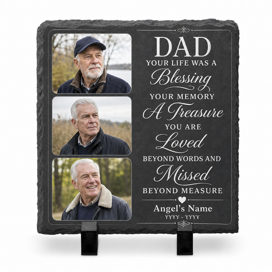 Personalized Dad Memorial Photo Slate Garden Stone, Father Remembrance Gift - Image 1