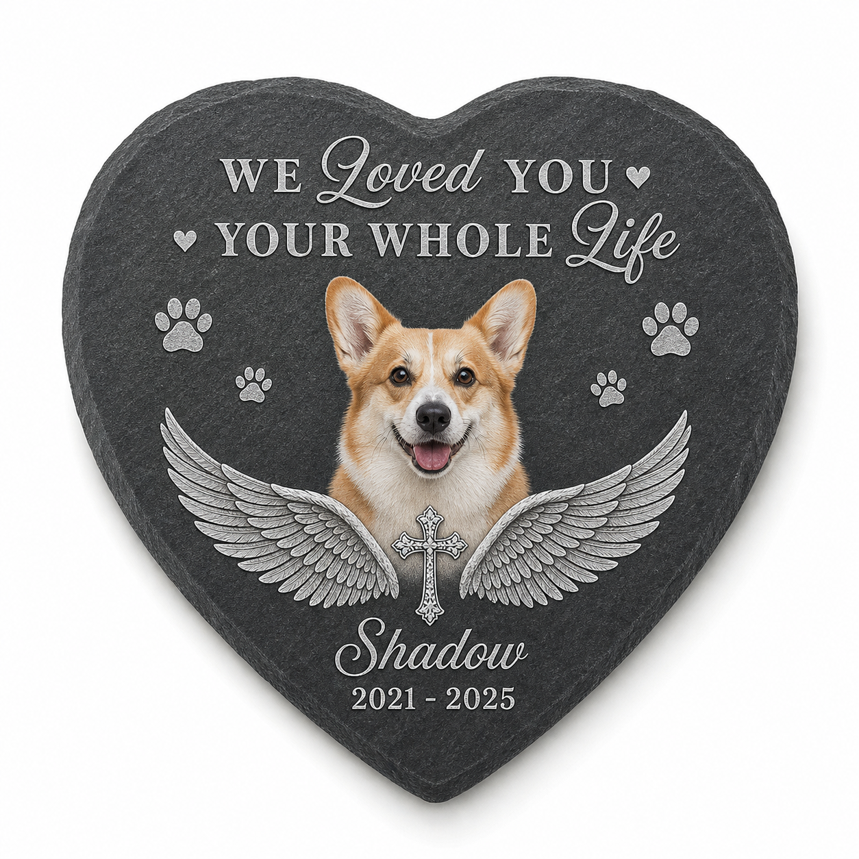 Personalized Pet Memorial Heart Shaped Garden Stone with Photo – Dog Loss Gift - Image 1