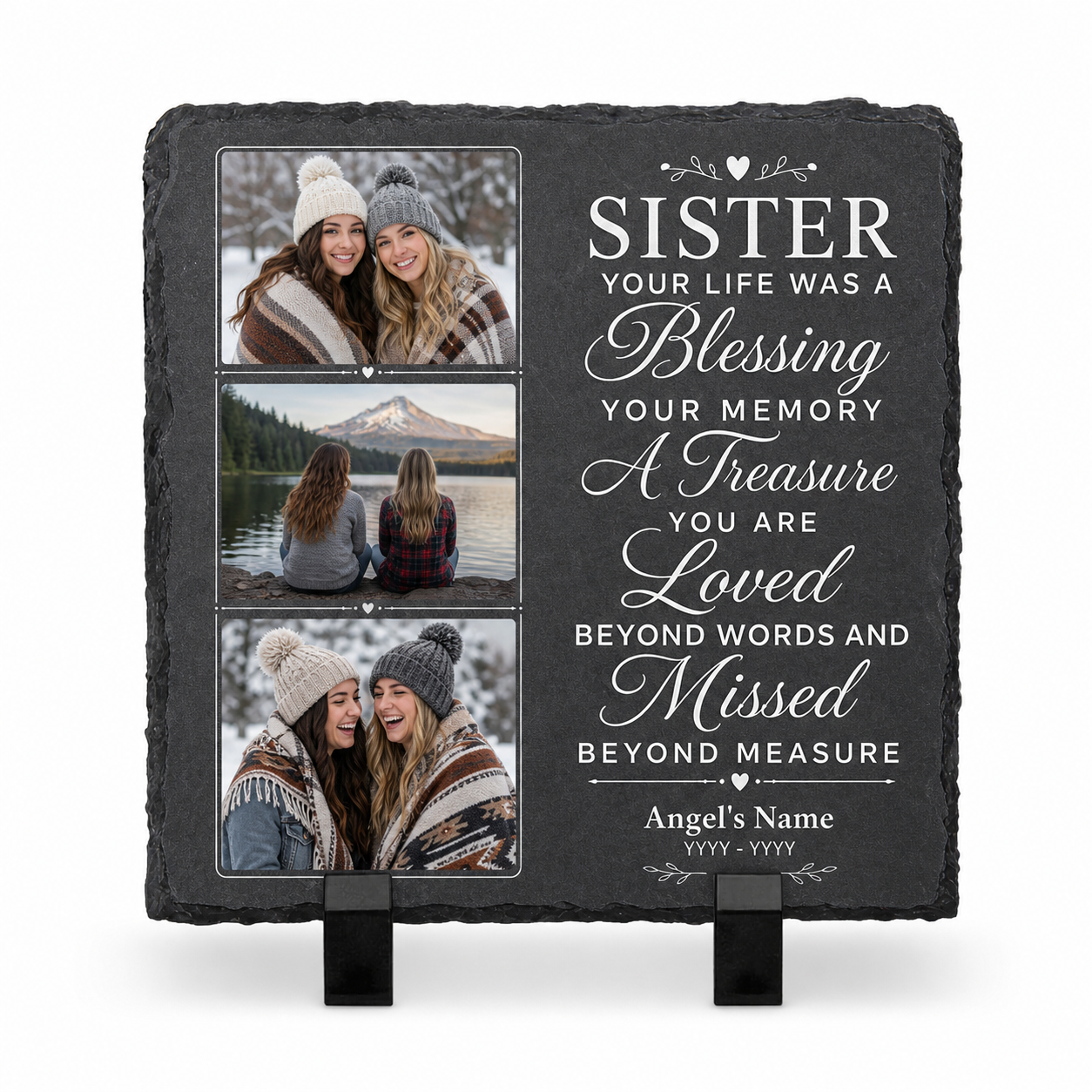 Personalized Sister Memorial Photo Slate Stone, Custom Remembrance Keepsake Gift - Image 1