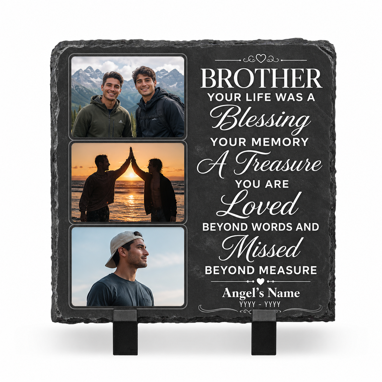 Personalized Brother Memorial Photo Slate Stone – Sympathy Remembrance Gift - Image 1