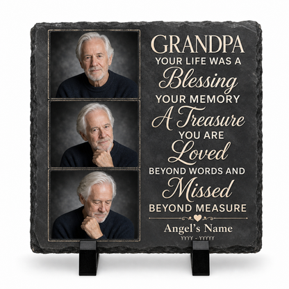 Personalized Grandpa Memorial Photo Slate Stone – In Loving Memory Sympathy Gift - Image 1
