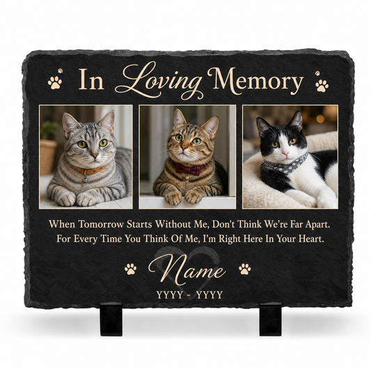 Personalized Cat Memorial Slate Plaque – Pet Loss Keepsake Stone with Photos - Image 1