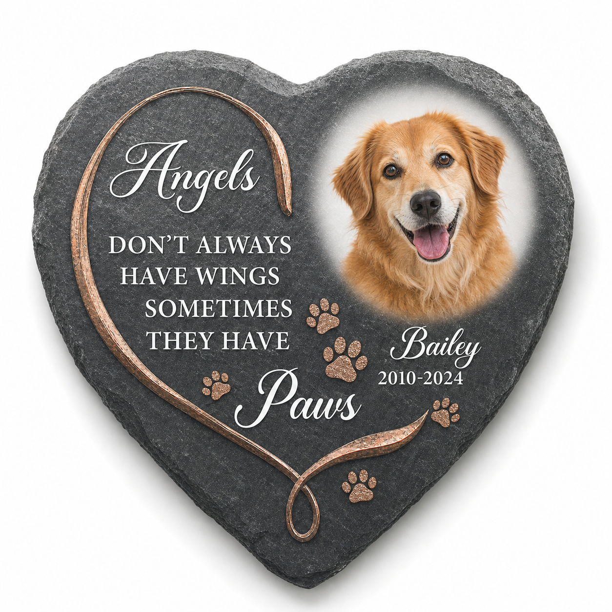 Personalized Dog Memorial Garden Stone - Paw Angel Wings Pet Loss Gift - Image 1