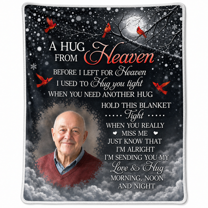Personalized Cardinal Memorial Photo Fleece Blanket - A Hug From Heaven Sympathy Gift for Loss of Loved One - Image 1