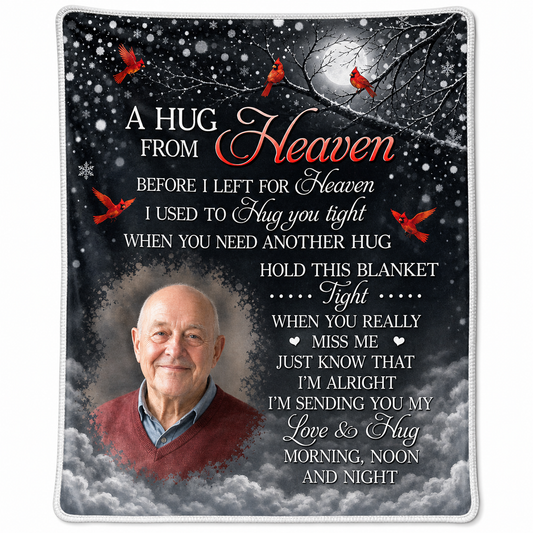 Personalized Cardinal Memorial Photo Fleece Blanket - A Hug From Heaven Sympathy Gift for Loss of Loved One - Image 1