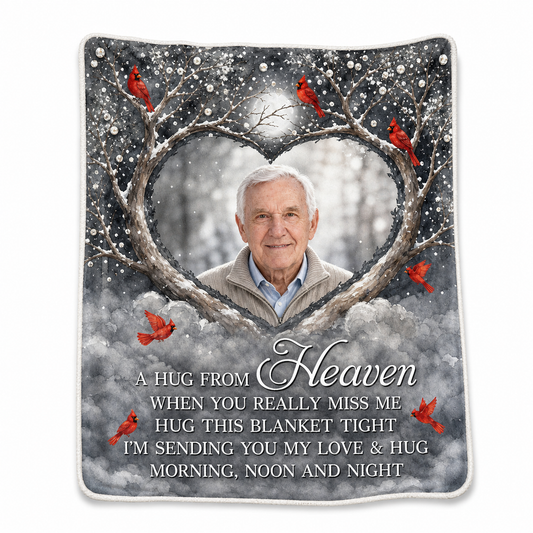 Personalized Photo Memorial Fleece Blanket - A Hug From Heaven Cardinal Sympathy Gift - Image 1