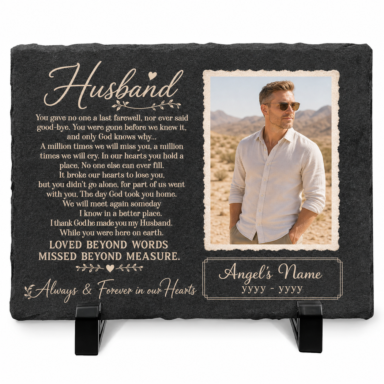 Personalized Photo Husband Memorial Garden Stone – Rectangle Slate – Loss of Husband - Image 1