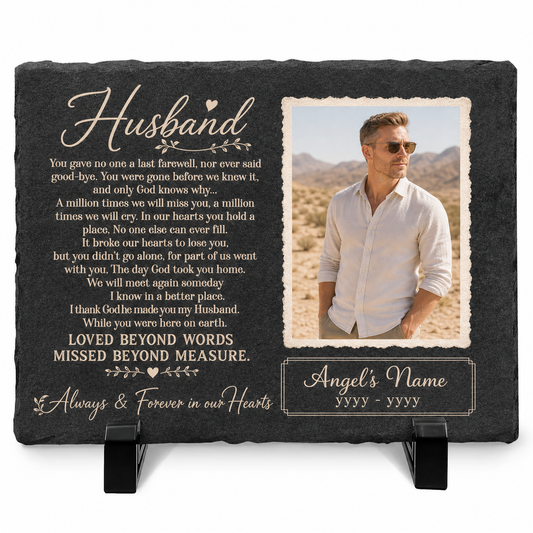 Personalized Photo Husband Memorial Garden Stone – Rectangle Slate – Loss of Husband - Image 1