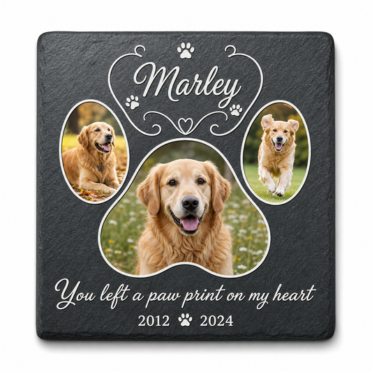 Personalized Dog Memorial Garden Stone – Paw Print Pet Loss Gift with Photo - Image 1