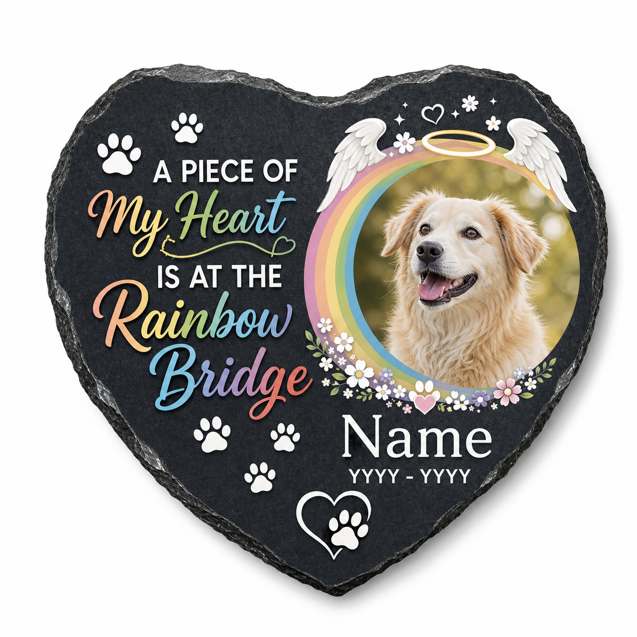 Personalized Rainbow Bridge Pet Memorial Garden Stone with Photo, Dog Loss Gift - Image 1