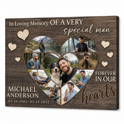 Personalized Memorial Canvas For Loss of Brother Heart Collage Wall Art Gift - Image 1