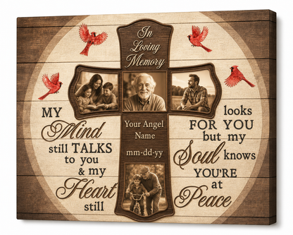 Personalized Memorial Photo Canvas Wall Art Cross Cardinal Sympathy Gift - Image 1