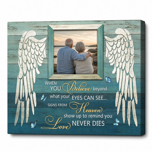 Personalized Signs From Heaven Memorial Canvas Wall Art Angel Wings Sympathy Gift - Image 1