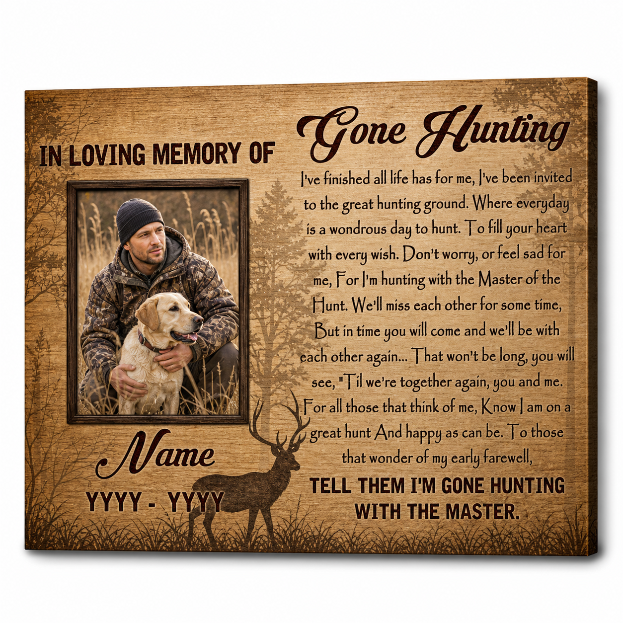 Personalized Gone Hunting Memorial Wall Canvas Sympathy Gift for Hunter Loss Remembrance - Image 1