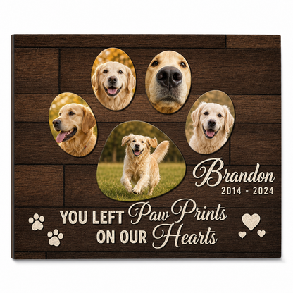 Personalized Dog Memorial Wall Canvas – You Left Paw Prints On Our Hearts Gift - Image 1