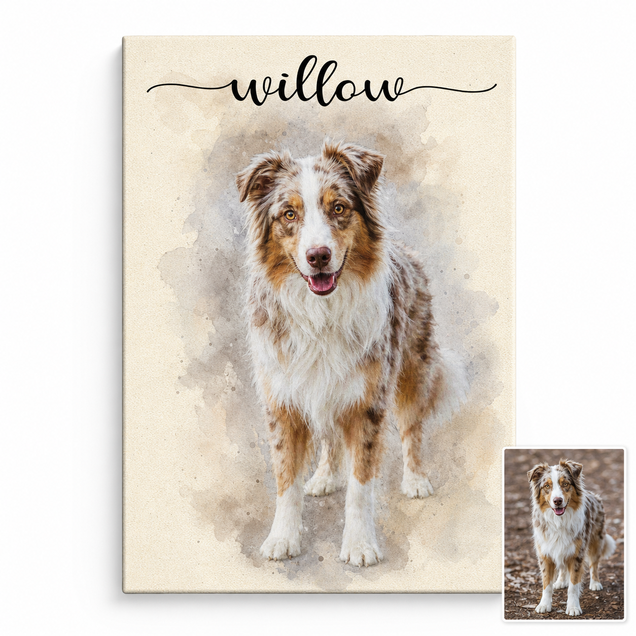 Personalized Dog Memorial Watercolor Portrait Wall Canvas, Custom Pet Photo Gift - Image 1