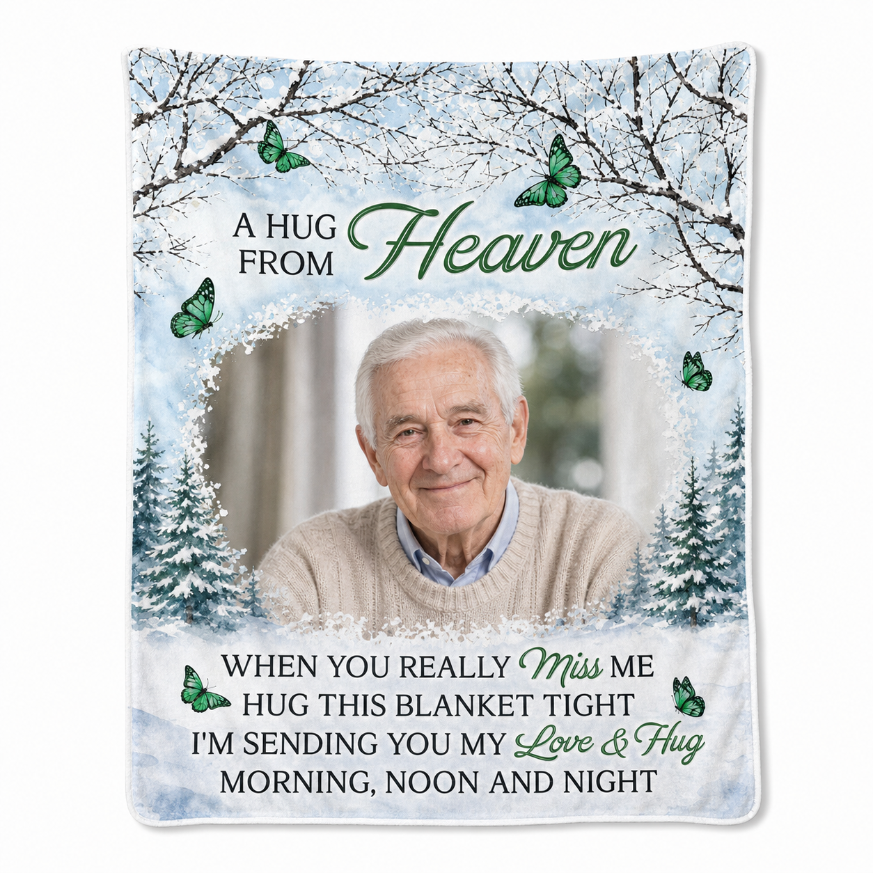 Personalized Memorial Photo Fleece Blanket - A Hug From Heaven Sympathy Gift for Loss of Father - Image 1