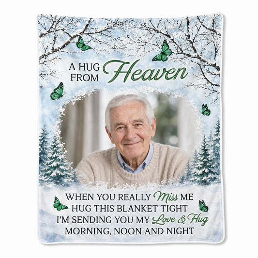 Personalized Memorial Photo Fleece Blanket - A Hug From Heaven Sympathy Gift for Loss of Father - Image 1