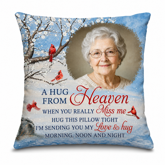 Personalized Photo Memorial Pillow A Hug From Heaven Cardinal Sympathy Gift for Loss of Loved One - Image 1
