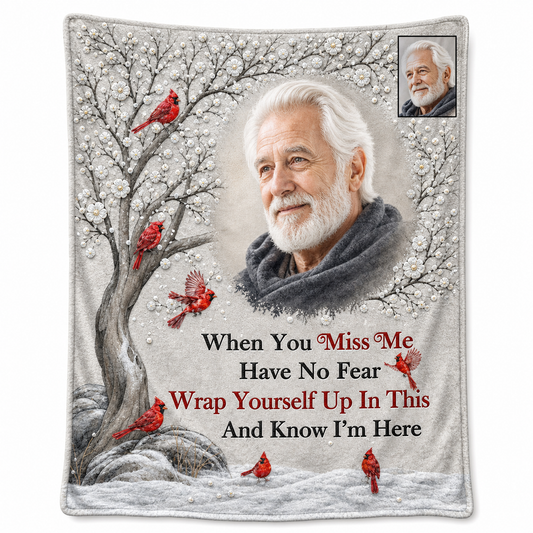 Personalized Memorial Photo Fleece Blanket with Cardinals - Sympathy Gift for Loss of Dad or Grandpa - Image 1