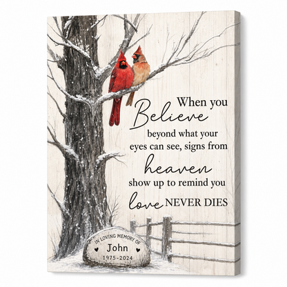 Personalized Cardinal Memorial Canvas Wall Art, Sympathy Gift for Loss of Loved One - Image 1