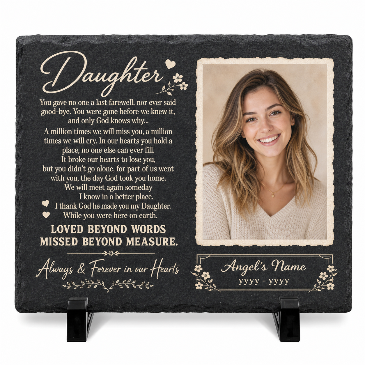 Personalized Daughter Memorial Garden Stone – Custom Photo Slate Plaque Gift - Image 1
