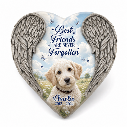 Personalized Heart Shaped Pet Memorial Garden Stone – Angel Wing Dog Loss Gift - Image 1