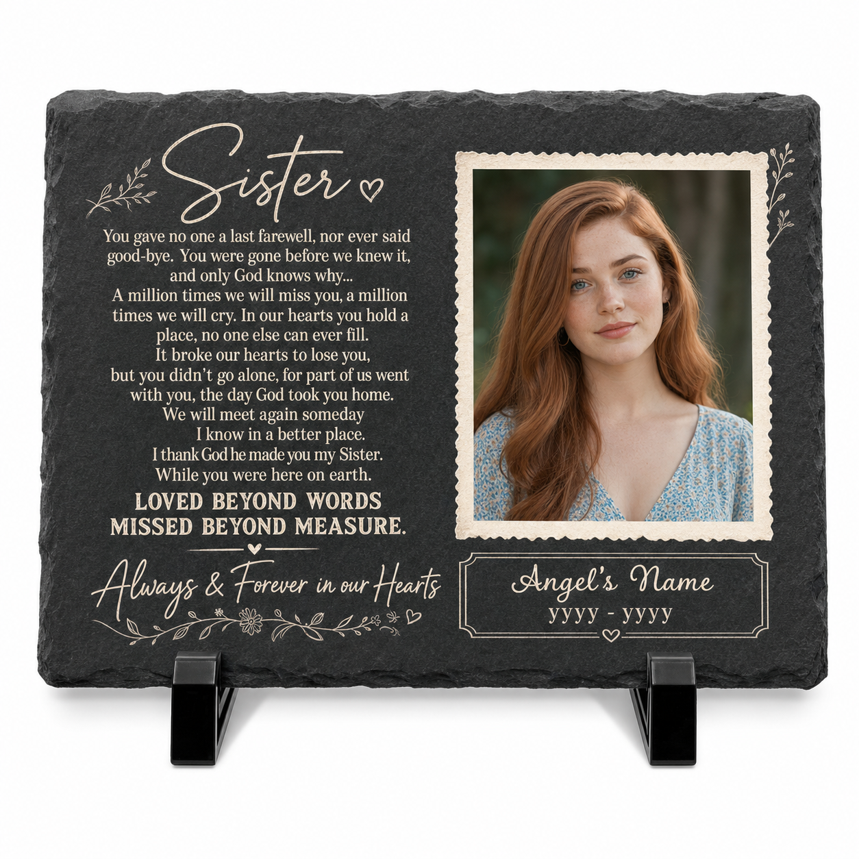 Personalized Sister Memorial Garden Stone – Photo Slate Plaque Gift for Loss of Sister - Image 1