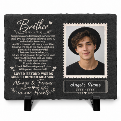 Personalized Brother Memorial Garden Stone – Photo Slate Plaque Gift for Loss of Brother - Image 1