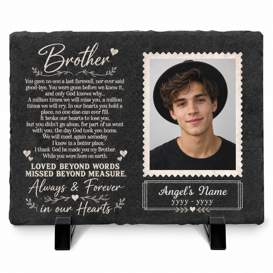 Personalized Brother Memorial Garden Stone – Photo Slate Plaque Gift for Loss of Brother - Image 1