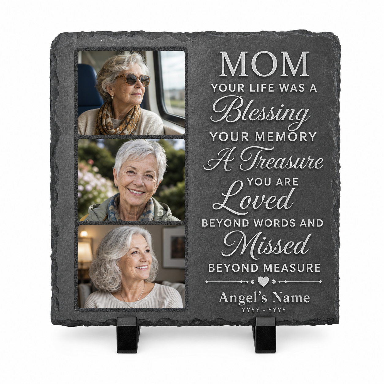 Personalized Mom Memorial Photo Slate Stone Garden Plaque Remembrance Gift - Image 1