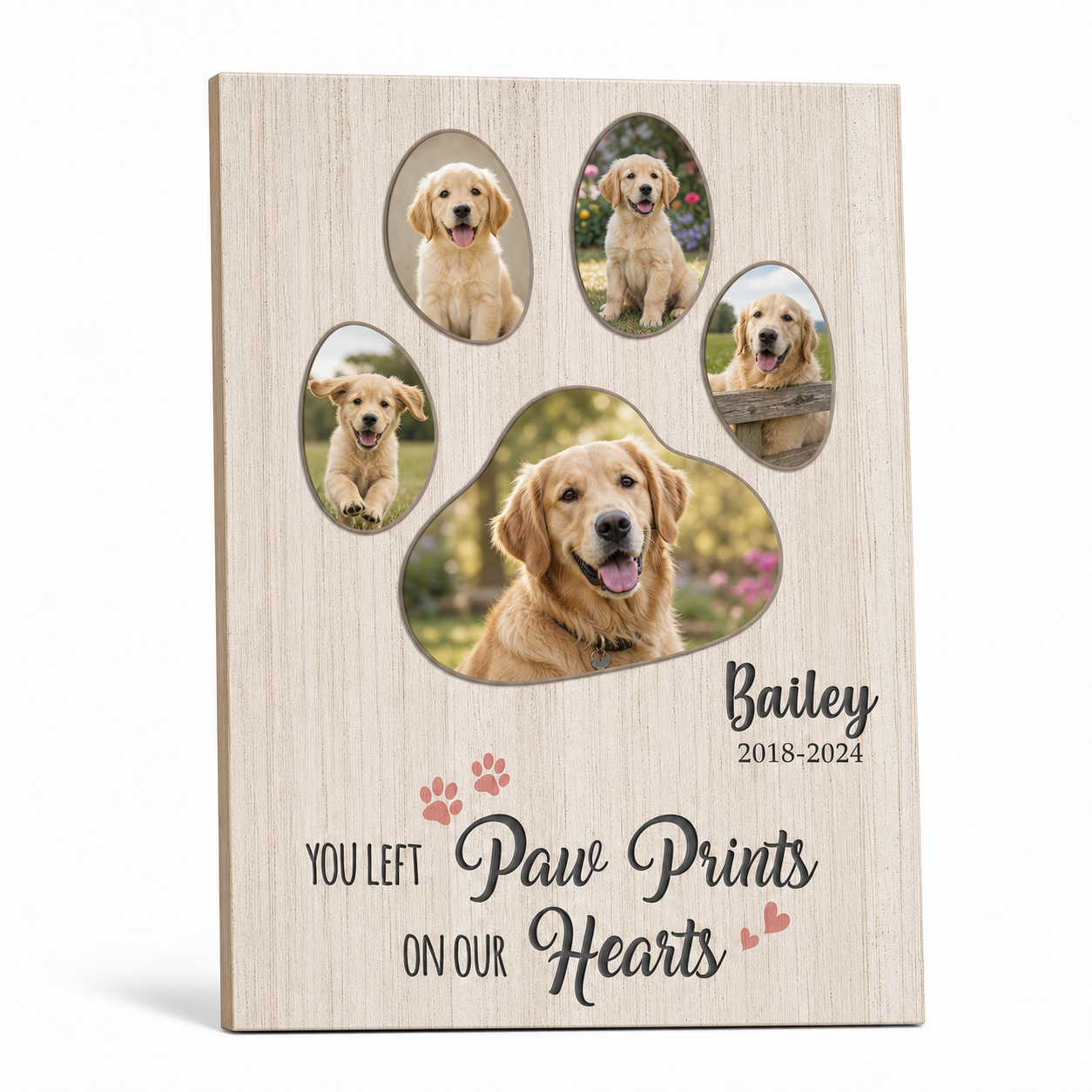 Personalized Dog Memorial Canvas Paw Prints On Our Hearts Pet Loss Gift - Image 1