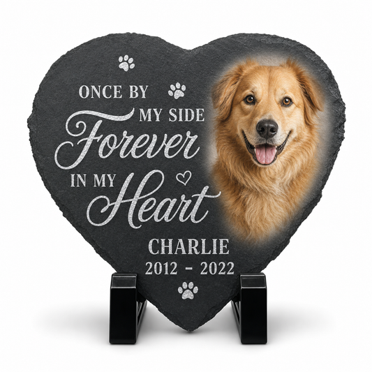 Personalized Heart Shaped Dog Memorial Stone with Photo – Pet Loss Gift - Image 1