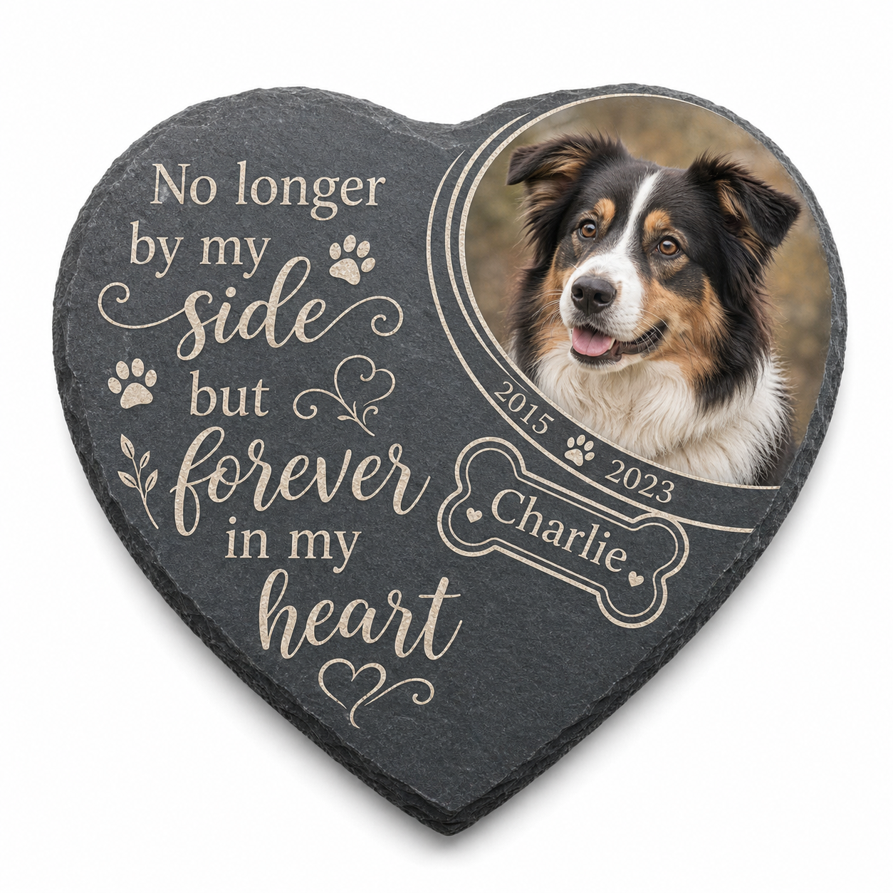 Personalized Heart-Shaped Pet Memorial Garden Stone with Photo for Dog Loss - Image 1