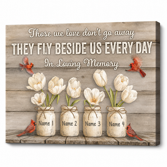 Personalized Cardinal Memorial Canvas Wall Art With Names for Loss of Loved One Remembrance - Image 1