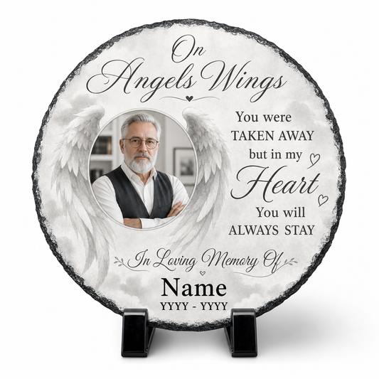 Personalized Angel Wings Memorial Garden Stone – Custom Photo Slate Plaque Bereavement Gift - Image 1