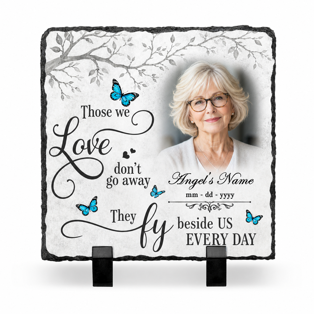 Personalized Memorial Garden Stone with Photo, Butterfly Sympathy Gift for Loved One - Image 1